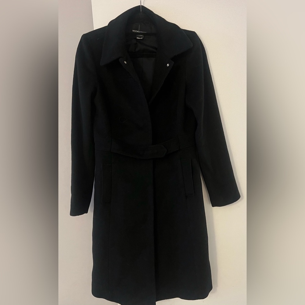 EUC Moda International Black Wool Blend Coat